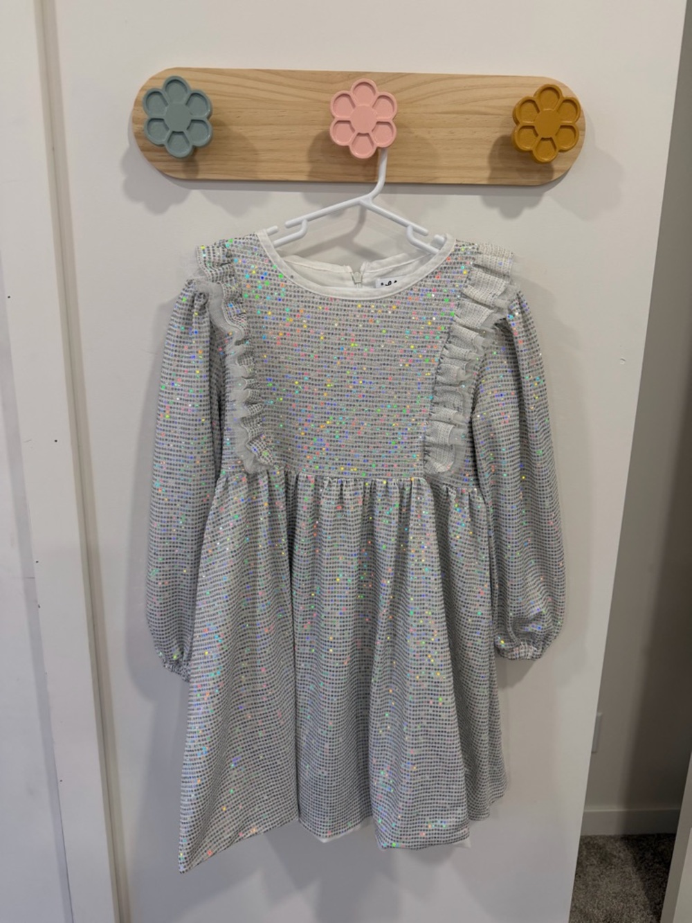 Lola + The Boys Iridescent Silver Sequin Ruffle Dress